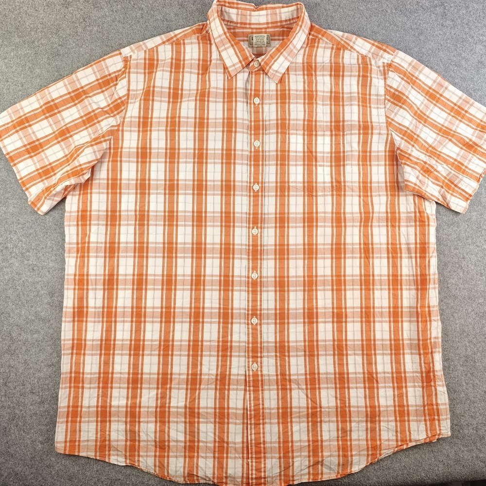 LL Bean Shirt Mens 2XL Tall 2XLT Orange Plaid Short Sleeve Button Down Cotton